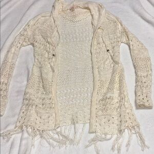 Medium crochet hoodie coverup cardigan sweater cream off white ivory